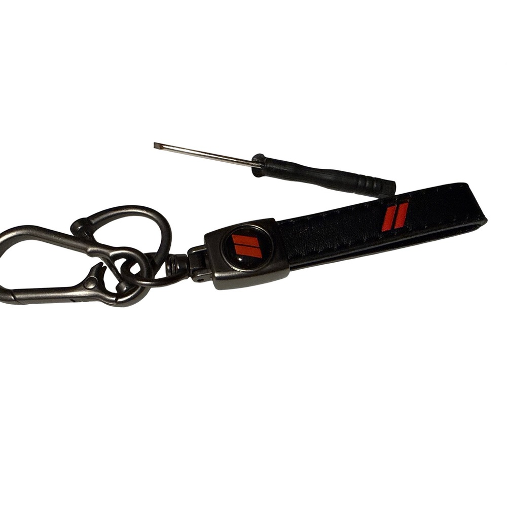 Dodge Logo Keychain Black Leather Red Stripe Gunmetal Swivel Clip with Tool